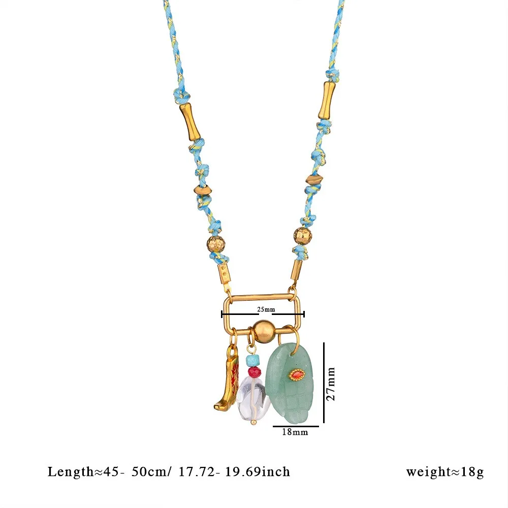 

Bohemian Titanium Steel Necklace Colorful Crystal Beads Pendant Necklace Jewelry Accessories Collarbone Chain Green Jewelry