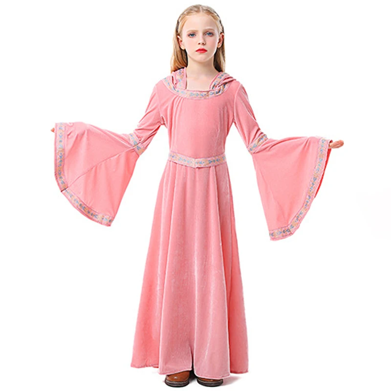 Girl Medieval Renaissance Retro Gown Costume Trumpet Sleeves Spooktacular Cosplay Carnival Halloween Fancy Party Dress