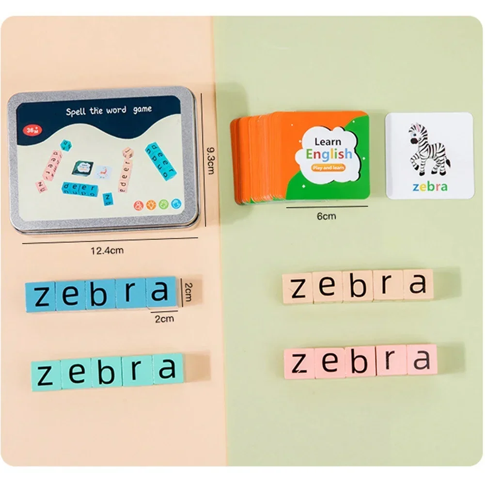 

Wooden Crossword Puzzle Blocks Game With Colorful Iron Box Word Spelling Cubes Card Toys Word Matching For Child Learn English