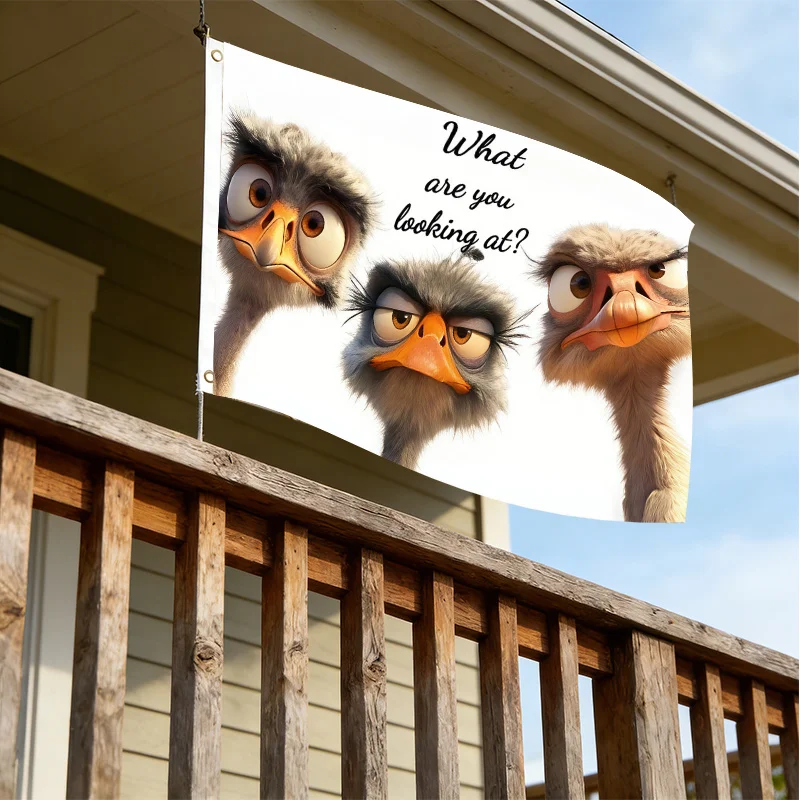 Funny Sassy Ostriches What Are You Looking At Outdoor Courtyard Flag 3x5 Ft Single Sided Hanging Decor