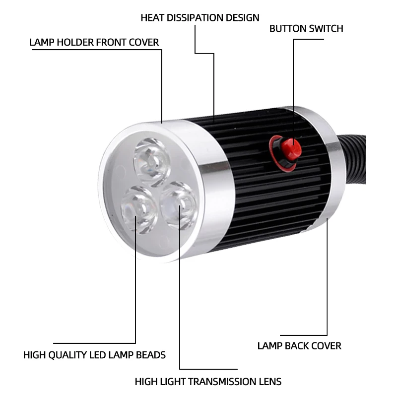 Imagem -04 - Luz Led para Máquinas-ferramenta Braço Longo Mangueira Oficina Luzes de Trabalho Magnético Base de Parafuso Super Brilhante Lâmpada Industrial 3w 6w 9w