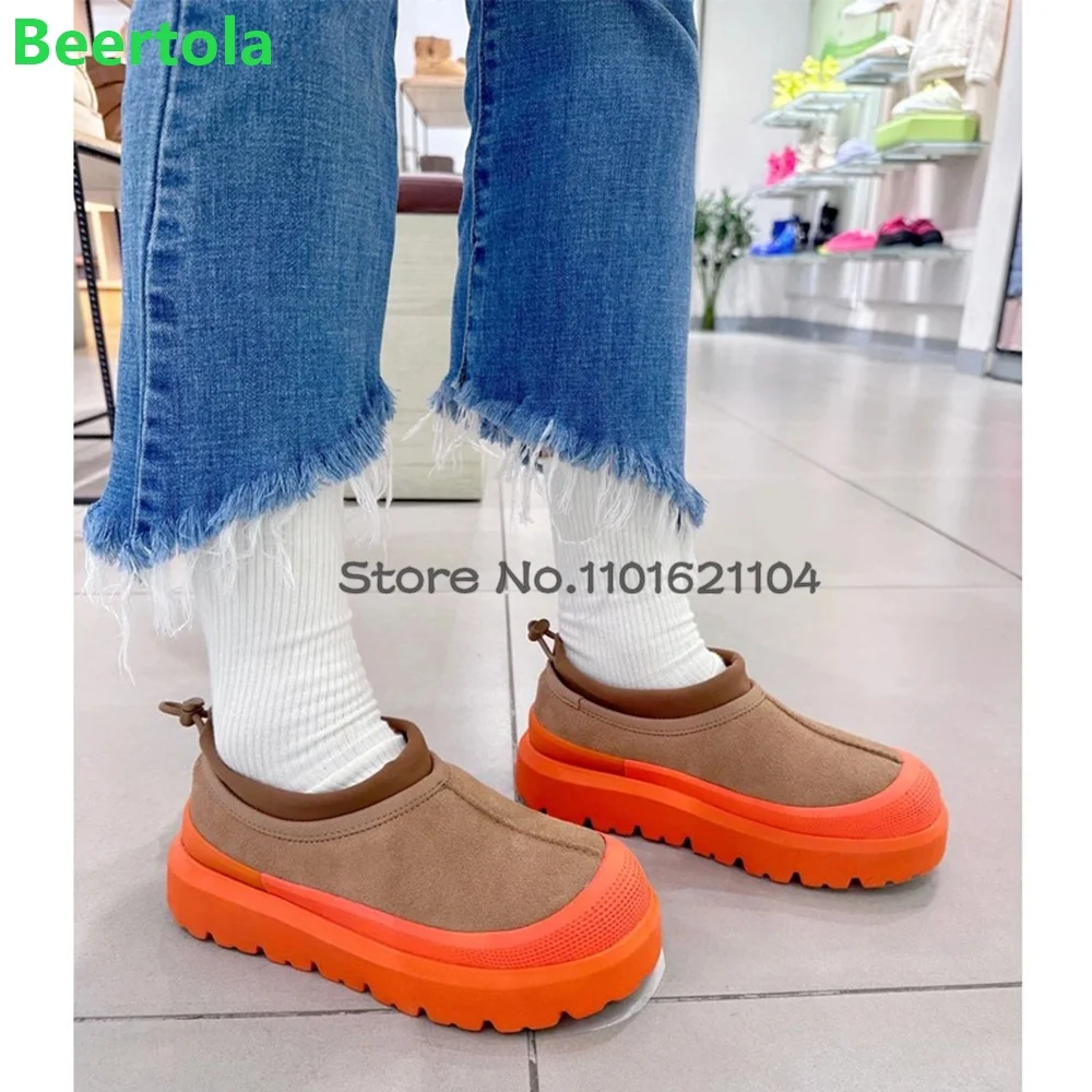 Round Toe Flat With Snow Boots For Female Women 2024 Winter New Slip-on Luxury Design Outside Mixed-color Casual Fashion Shoes