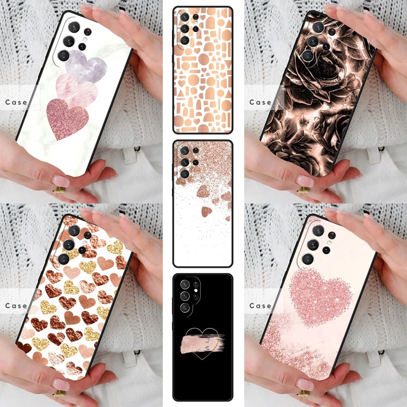 Love Rose Gold Style TPU Phone Case for Samsung Galaxy S26 S25 S24 S23 S22 S21 S20 Note10 Plus FE Ultra Cover