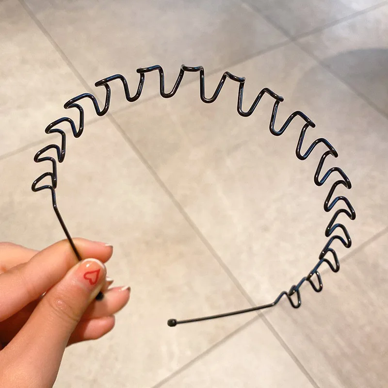 1 Stück Haarbänder Unisex Wellenförmiges Haarband Gesichtswäsche Kopfschmuck Haarband Einfachheit Rutschfestes schwarzes Metall-Spiral-Stirnband – Detail 8