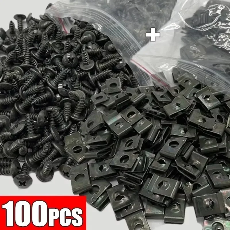 Mixed Car Motorcycles Metal Screw Tapping Fastener Clip U-Type Clip with Screw Anti-rust Protection Clip Screw Buckle Iron Sheet