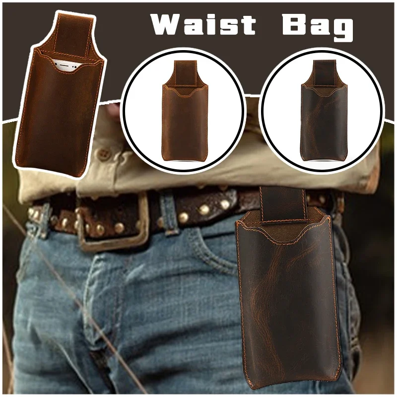 

Genuine Leather Phone Pouch Belt Waist Bag Retro Durable Outdoor Phone Wallet Vintage Outdoor Mobile Wallet Small Fanny Pack