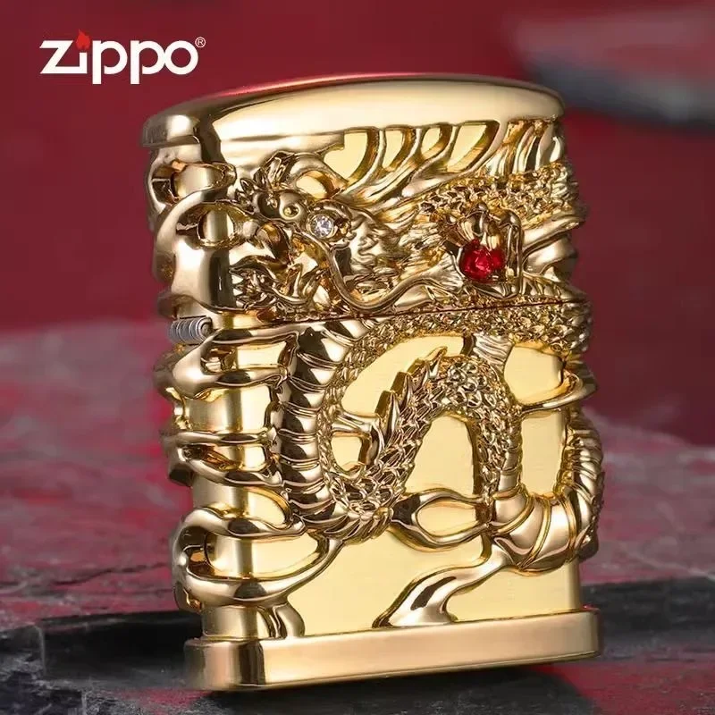 Zippo-Feuerzeug High Polish Golden Silver Dragon Windproof Collection im Karton