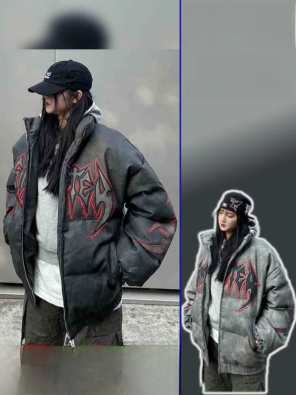 

Thiened Cotton Jaet with Thistle Embroidery Bread Sle Warm Winter Coat for Couples plus Size Women's Faion Design