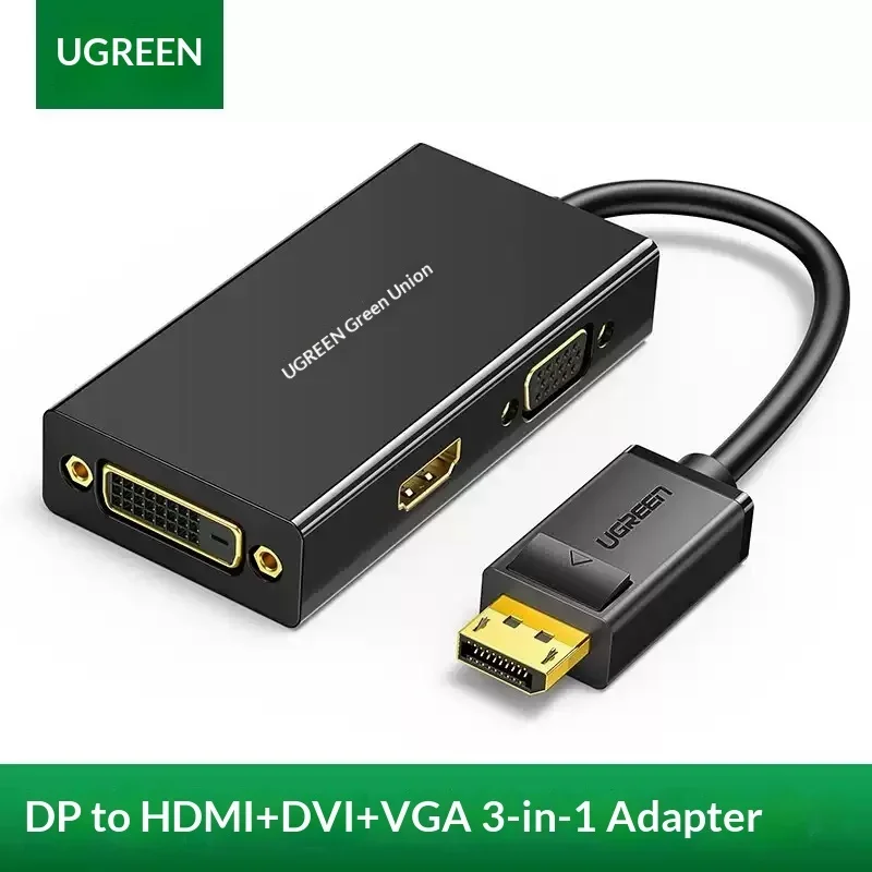 UGREEN DP110 DisplayPort to HDMI VGA DVI 3-in-1 Adapter 1080P Video Converter for Laptop Desktop Monitor Projector