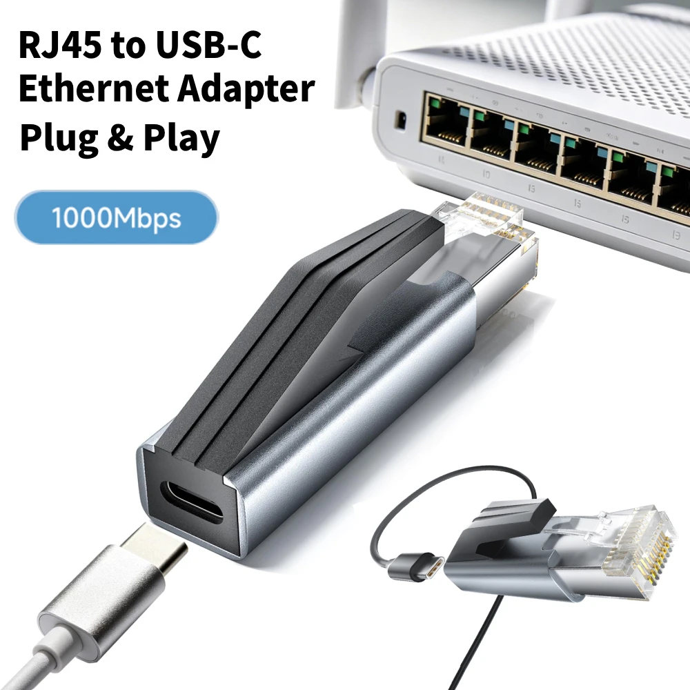 RJ45 Ethernet to USB-C Adapter Portable Gigabit RJ45 to Type-C Network LAN Hub Ethernet Adapter for MacBook iPad Laptop Switch