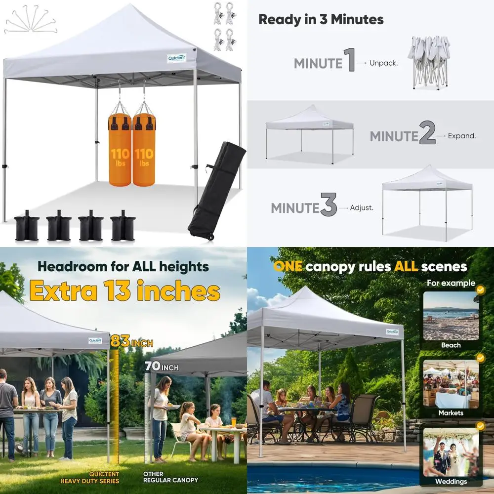 

Heavy Duty 10x10 Pop Up Canopy Tent - Waterproof, Easy Setup, 11ft Interior Height, Outdoor Commercial Canopies for Events
