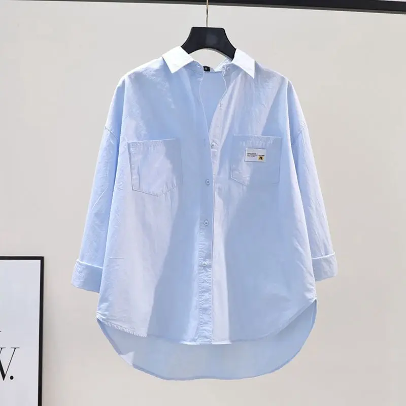 

Pure Cotton Shirt Tops for Women Spring and Summer New Korean Style Loose and Versatile Cardigan Shirt