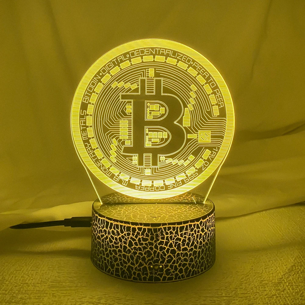 Acrylic Led Night Light Bitcoin for Room Decorative Nightlight Touch Sensor 7 Color Changing Battery Powered Table Night Lamp 3d