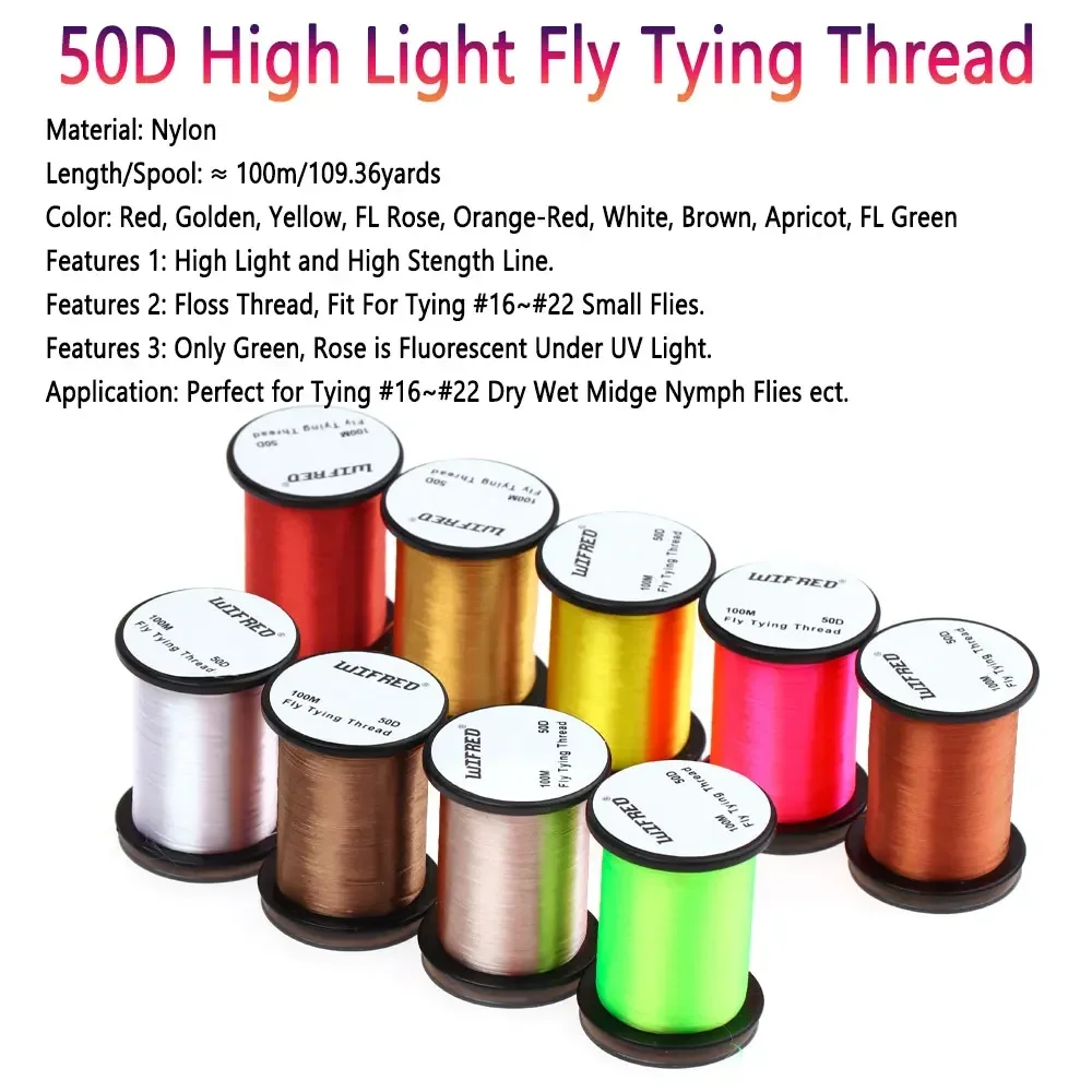 Bimoo 9pcs Mix 50D High Light Fly Tying Thread Floss Line For size 16 ~ 22 Flies Dry Wet Midge Nymph Trout  Fly Tying Material