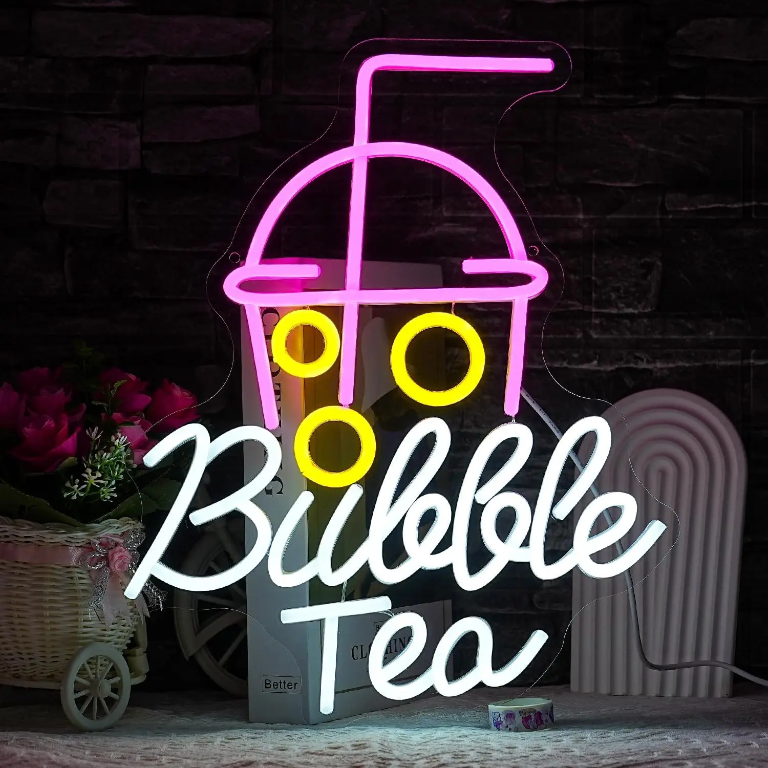 Bubble Tea LED Neon Sign Boba Shop Decor USB Neon Light for Bar Milk Tea Stall Dimmable Cafe Home Festival Party Wall Decor Gift