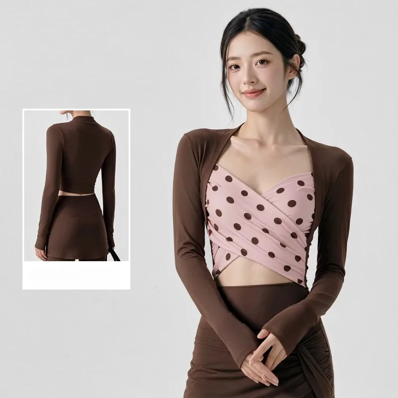 Women's Sports Crop Top Clashing Color Polka Dot Long Sleeve Yoga Shirt Breathable Quick Dry Fitness Top Gym Pilates Workout Top
