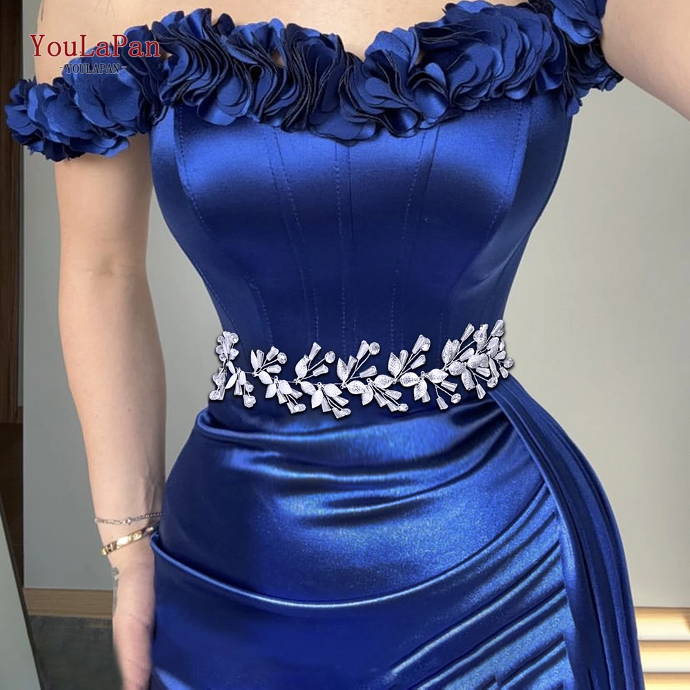 

TOPQUEEN Bride Belts Alloy Leaf Waist Accessories Wedding Dress Crystal Belt Handmade Waist Chain Banquet Party Gown Belts SH813