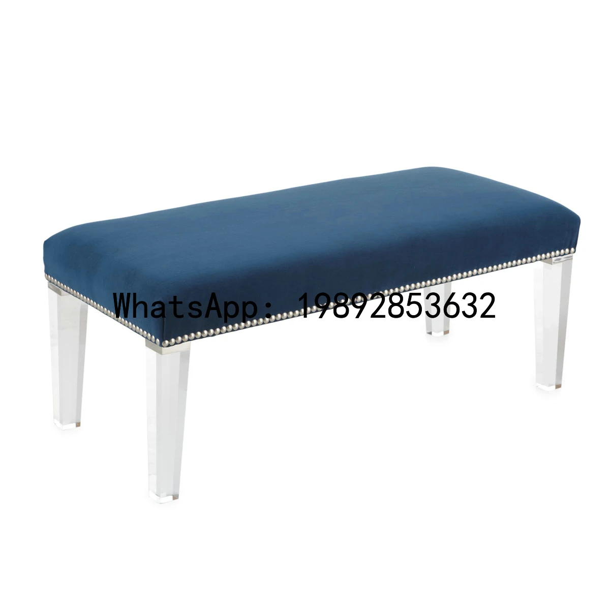 

XL Acrylic Footstool Bed End Stool Shoe Changing Stool Transparent Leg Long Stool Linen Fabric Organic Glass Foot