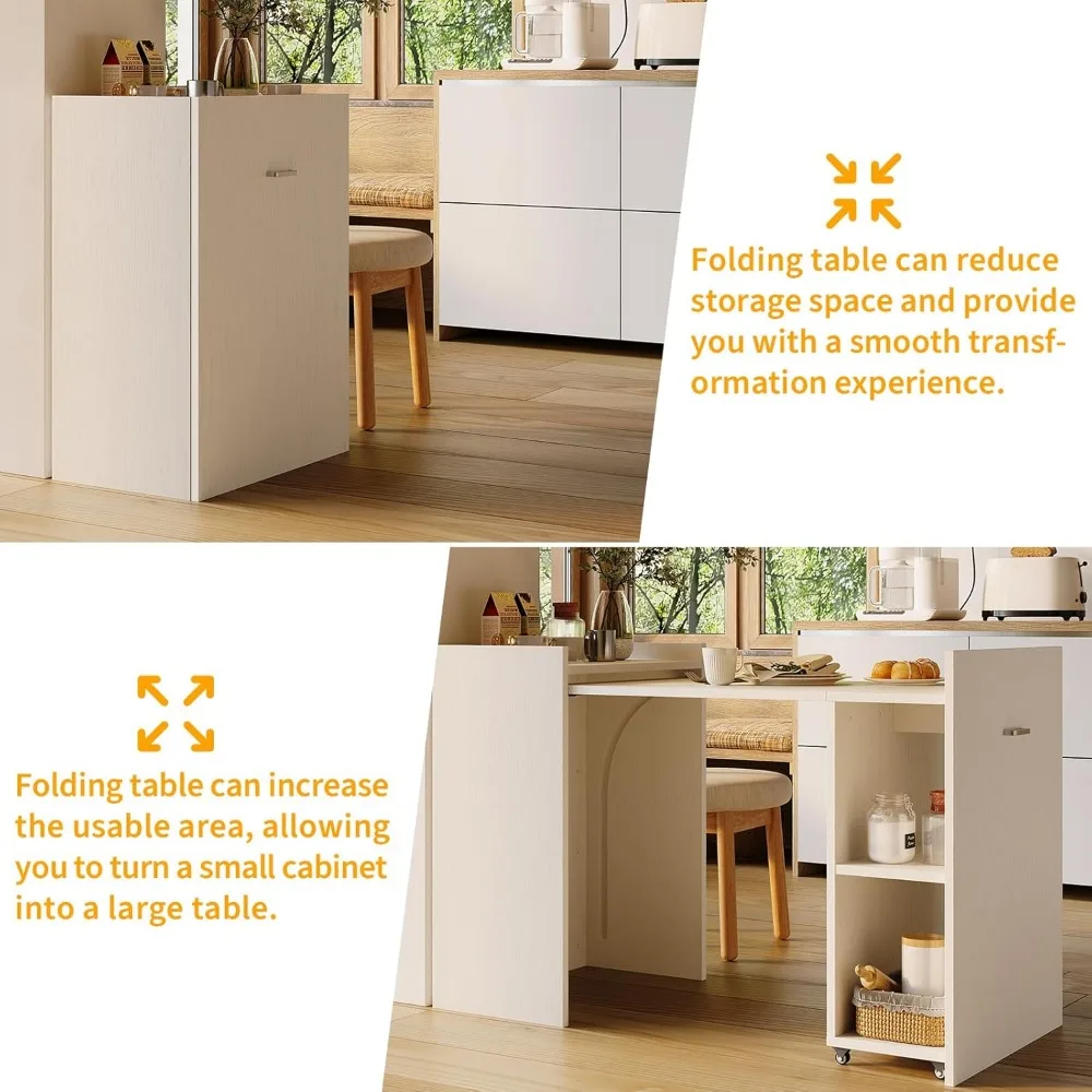 โต๊ะพับสำนักงาน โต๊ะขยายได้ 50 นิ้ว โต๊ะทำงานอเนกประสงค์สำหรับบ้าน ตู้เก็บของ 10 นิ้ว พร้อมชั้นวาง 3 ชั้นและล้อเลื่อน