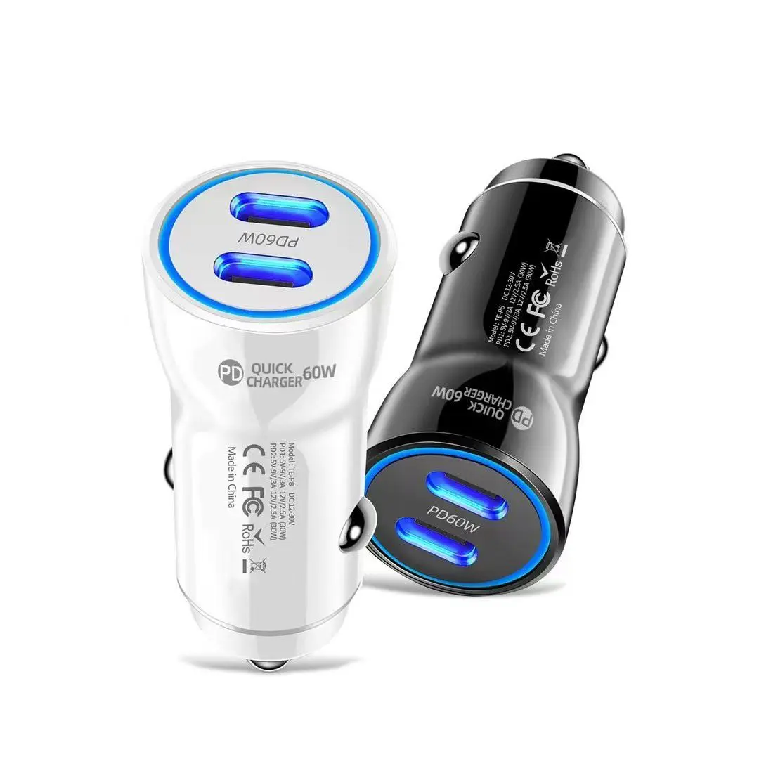 New Cigarette Lighter Smart Car Phone Charger PD+PD Dual Port Type-C PD60W/PD40W Fast Charging Car Charger Adapter For Phone