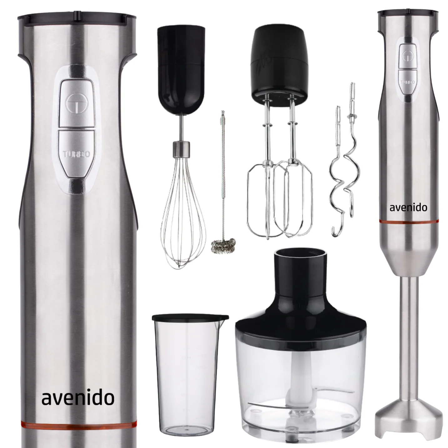 Frullatore a Immersione Multifunzione 6-in-1 da 1800W, 21 Velocità, Modalità TURBO, Tritatutto, Frullatore con Lama in Titanio da 860ml, Grigio Argent