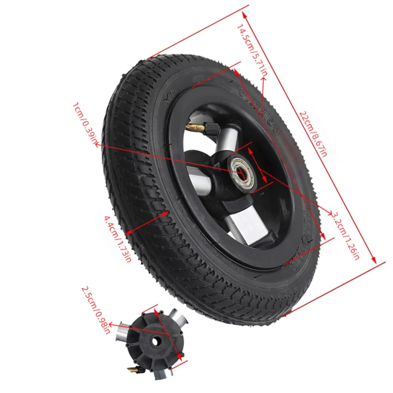 8.5 Inch Kids Tricycle Tire Replacement Set Includes 8 1/2x2 Tyres with Hubs for Scooter Wheels