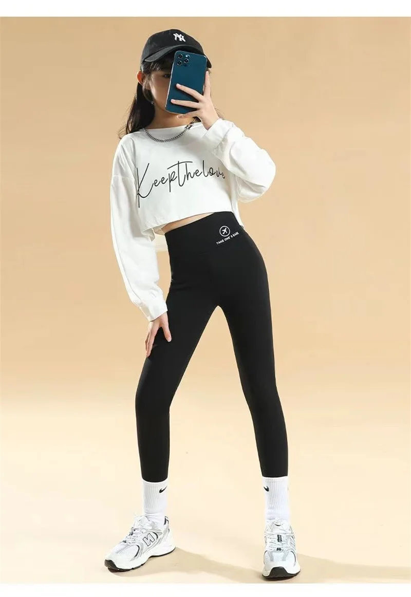 Girls Autumn Skinny Shark Pants Kids Casual Daily Sport Dance Thickened Trousers Children Winter Fashion High Waisted Sweatpants