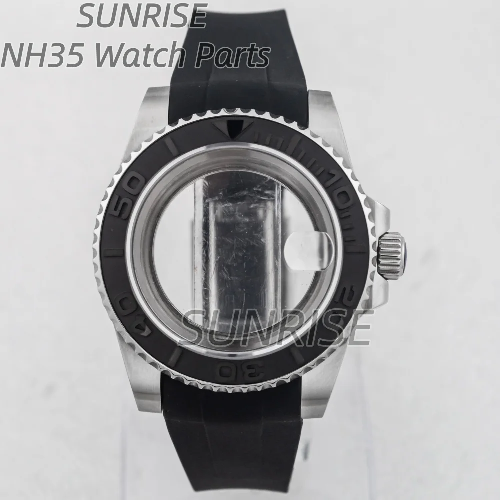 40 mm NH35 kast voor Yacht-master NH35 NH36 beweging 28,5 mm wijzerplaat saffierglas rubberen band herenhorlogekast 316L staal waterdicht