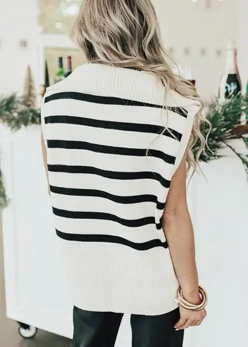

Women's Tank Top Spring Latest Women's Clothing 2025 Autumn/winter Zipper Half Open Knit Top Striped Lapel Vest Vest Vest