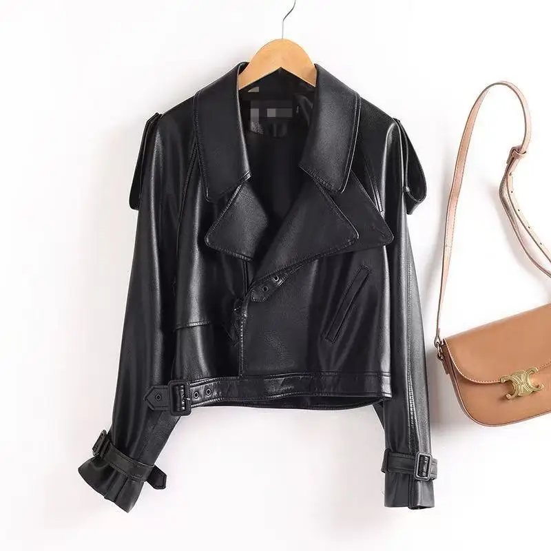 

Весна-Осень 2025: Женская приталенная куртка-косуха из натуральной кожи, модная верхняя одежда для повседневной носки, стильная длинная модель...