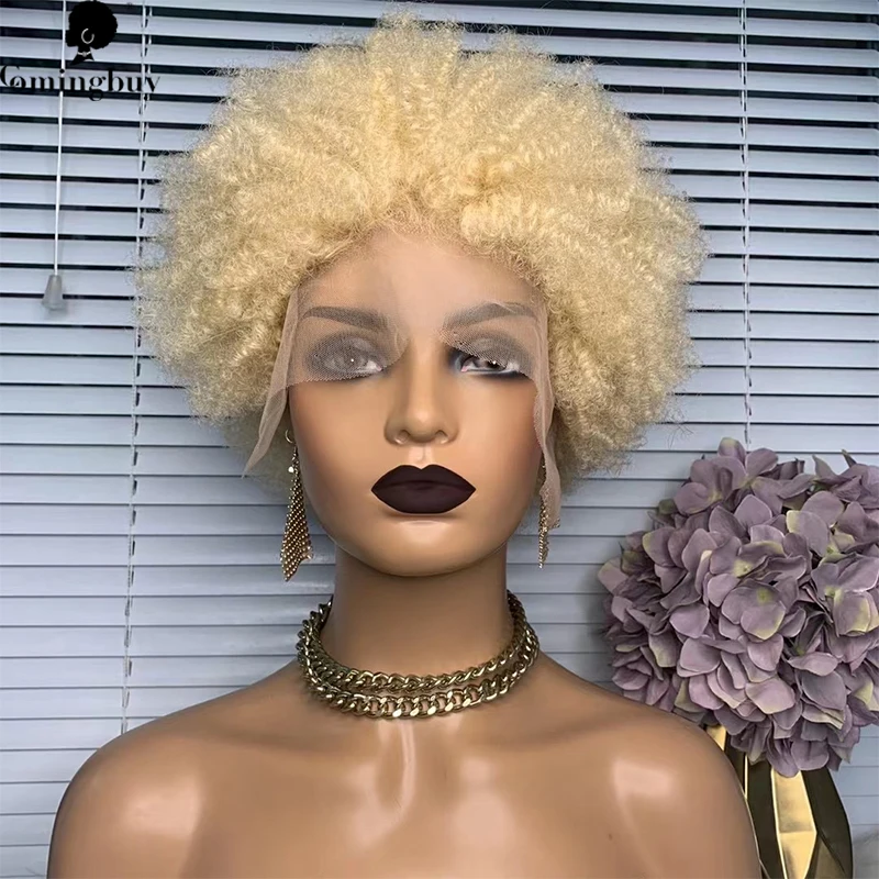 613 Gloden Blonde Afro Cury 13x3 Lace Front Wigs Mongolian Remy Human Hair Afro Curly Colored Lace Wig For Black Women Comingbuy