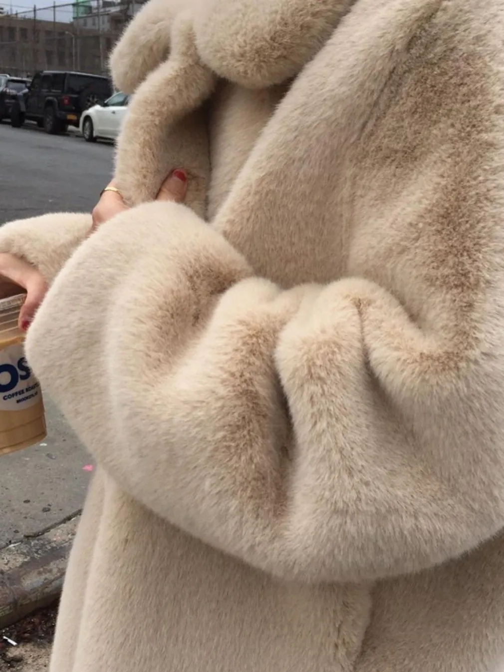 East Gate Sle صديقة للبيئة الفراء الأبيض الدب Jaet المرأة فضفاضة لطيف طوق رقيق معطف تخفيف الرياح Thiened طويل S...