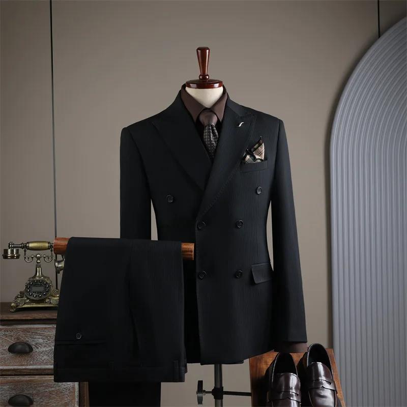 

M9025 Men's striped suit business formal groomsmen suit