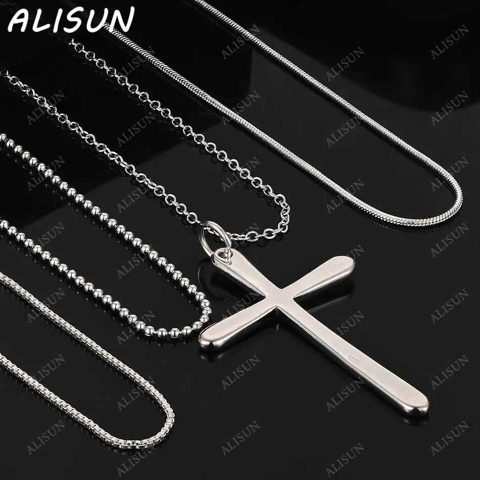 

ALISUN 40-75cm 925 Sterling Silver Cross Pendant Necklace For Women Men Charm Trend Birthday Gifts Fashion Party Fine Jewelry