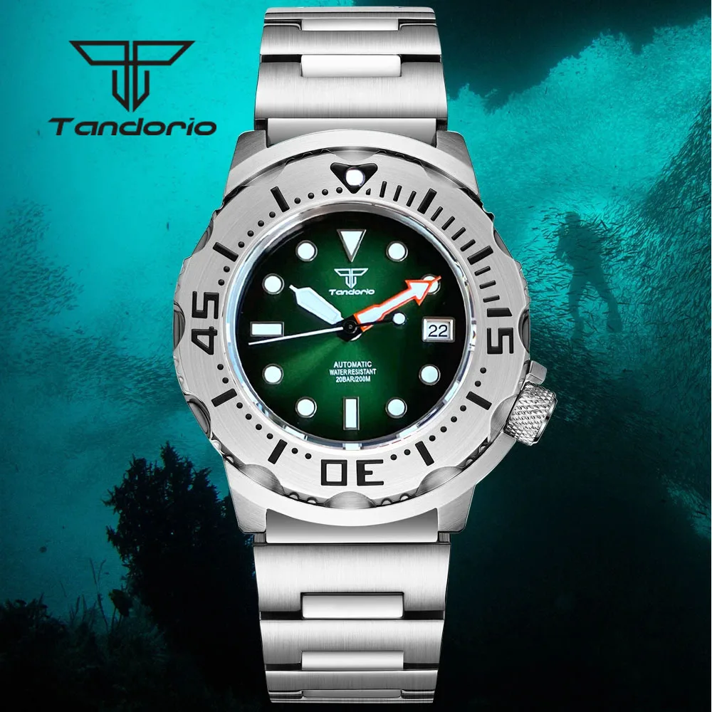 Tandorio 42mm NH35A Monster Case Sunburst Dial 20ATM Dive Men's Automatic Watch AR Sapphire Glass 3.8 Crown Date Gradient Color