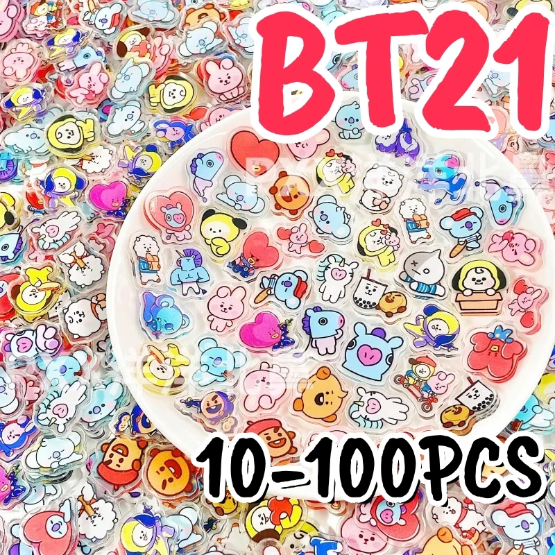 40/100PCS 2CM Kawaii BT21 Acrylic Sheet DIY Accessory Decoration Phone Case Material CHIMMY COOKY KOYA TATA Anime Gift Toys
