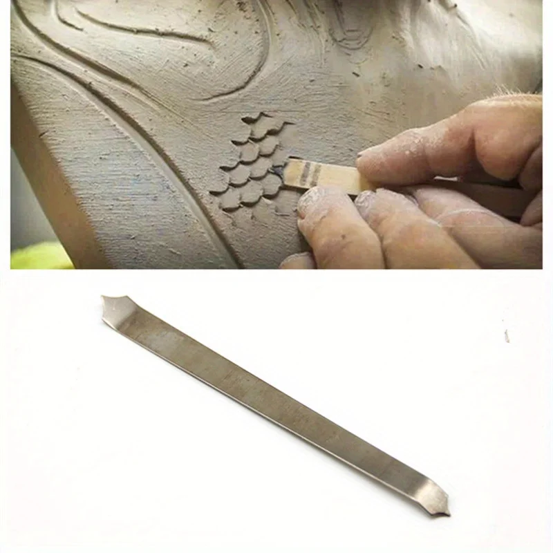 Pottery Clay Shaping Knives,Stainless Steel Pottery Tools Clay Sculpture Modeling Tool Double Curved Cutter Head for Making Roof