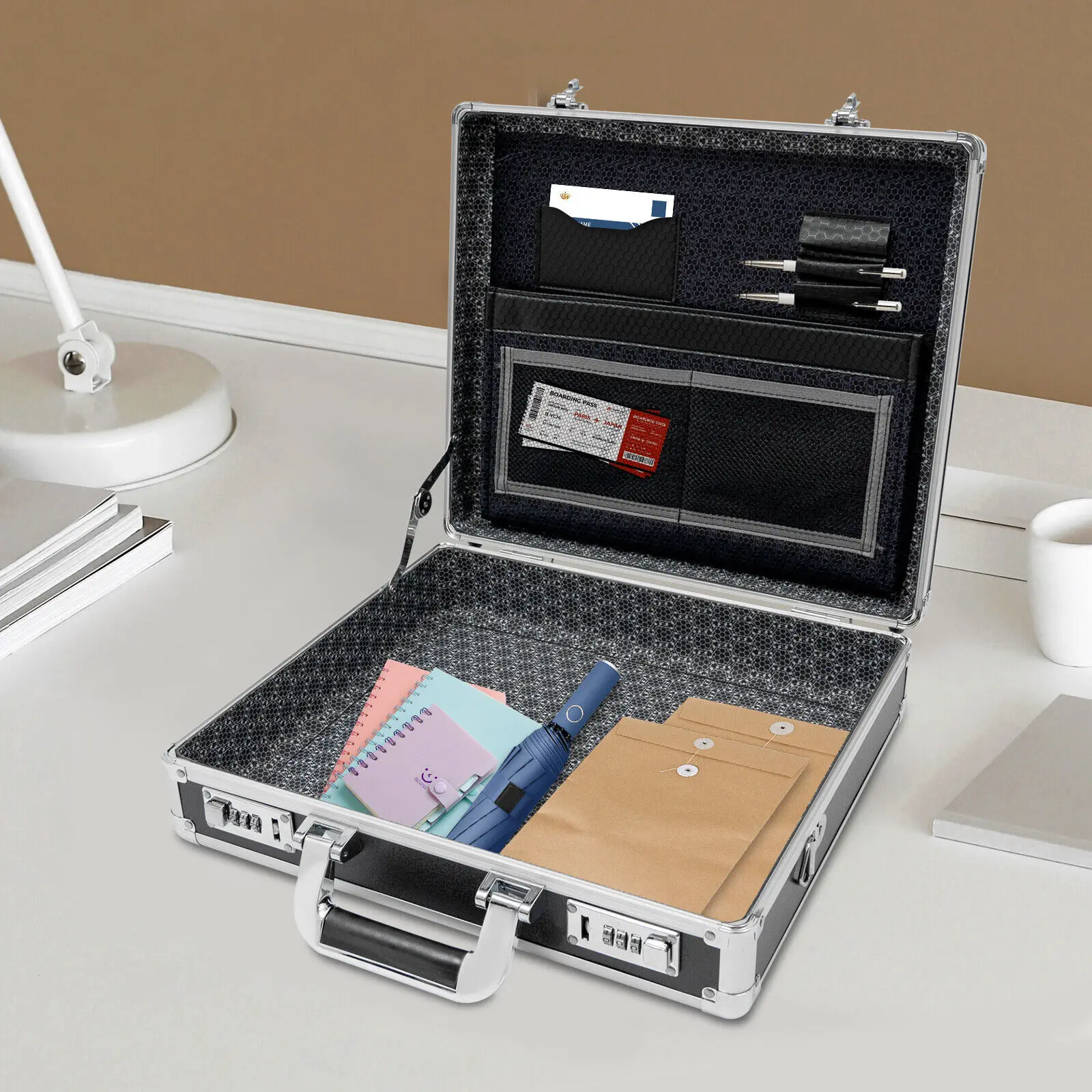 Valigetta con chiusura nera Materiale in lega di alluminio e MDF di alta qualità, resistente all'usura per le esigenze di utilizzo di viaggi d'affari a lungo termine