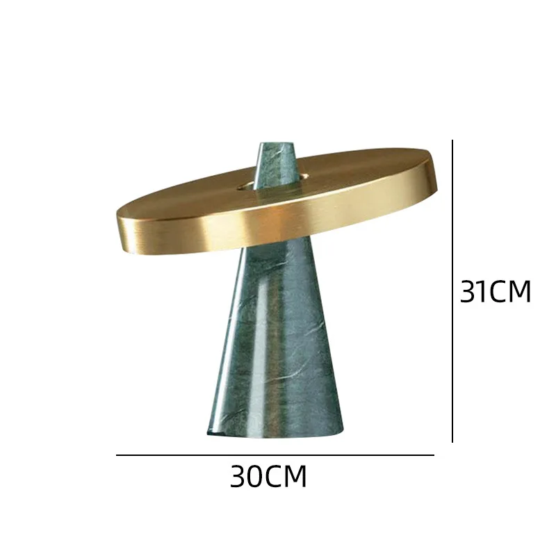 Nordic Green Conical Base Table Lamp with Round Brushed Golden Metal Shade and Button Switch Plugin Type