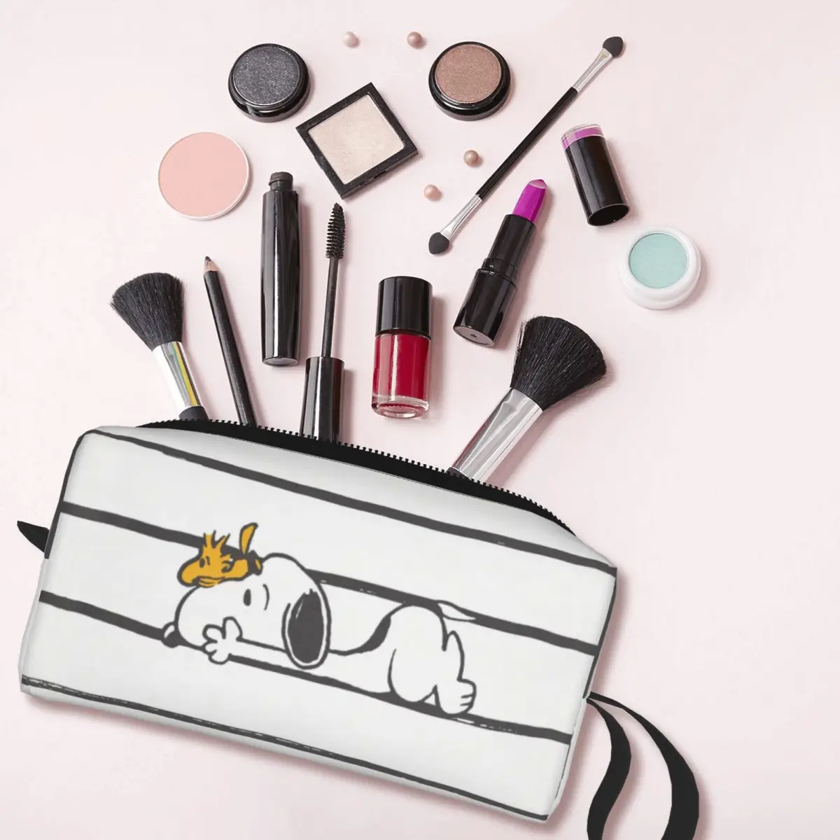 Custom Snoopy & Woodstock Smile Giggle Laugh Cosmetic Bag Women Cartoon Comic Dog Makeup Case Beauty Storage Toiletry Bags