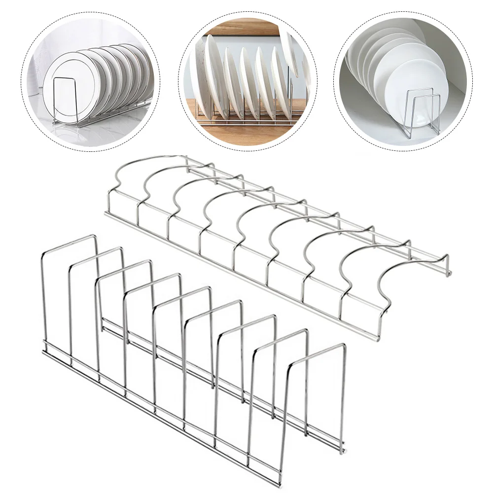 

2pcs Stainless Steel Plate Rack Silver Simple Dish Drying Rack For Kitchen Storage Multifunctional Draining Bowl Holder Saucer