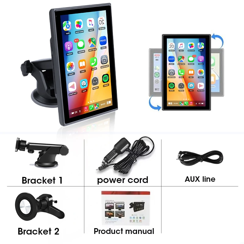Jansite 7" draagbare multimediaspeler Carplay AI-scherm IPS-scherm GPS-navigatie Bluetooth-ondersteuning Horizontaal/verticaal scherm