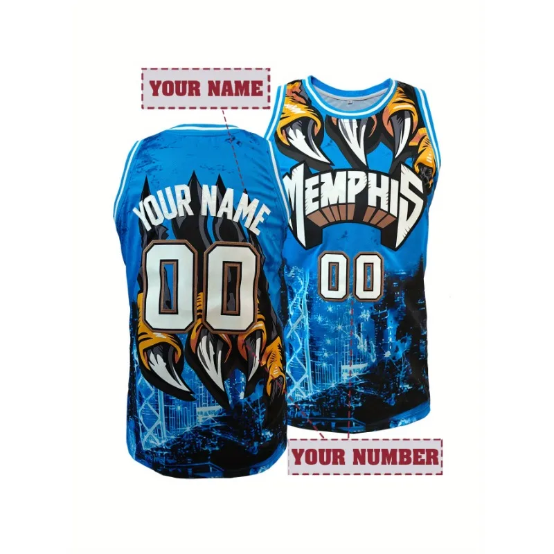 Personalized Basketball Jersey Breathable Sleeveless Embroidered DIY Memphis Tank Tops Suitable for Training And Competition