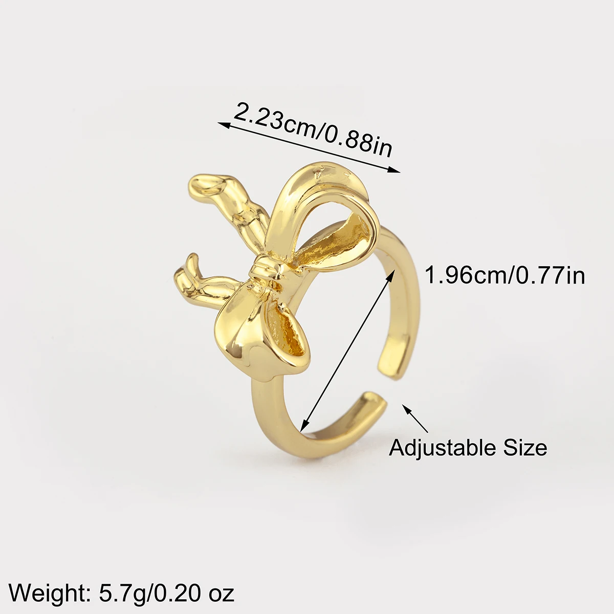 Nidin New Fashion Bowknot Shape Copper Open Rings Adjustable For Women Female Aesthetic Finger Jewelry Wholesale Accessories
