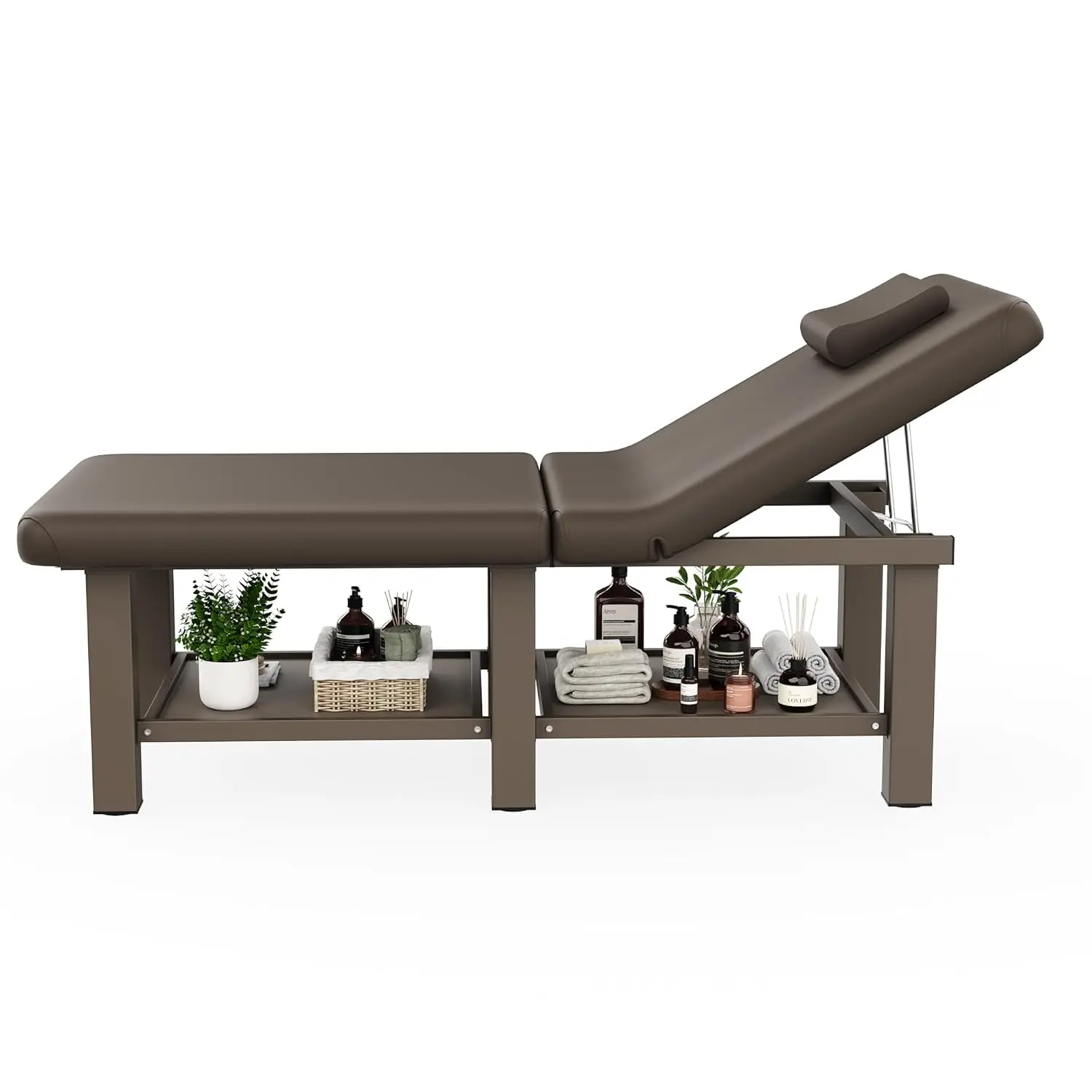 

30.5in Wide × 75in Long Stationary Massage Table with Backrest and Storage Space, Metal Frame PU Leather, Customized