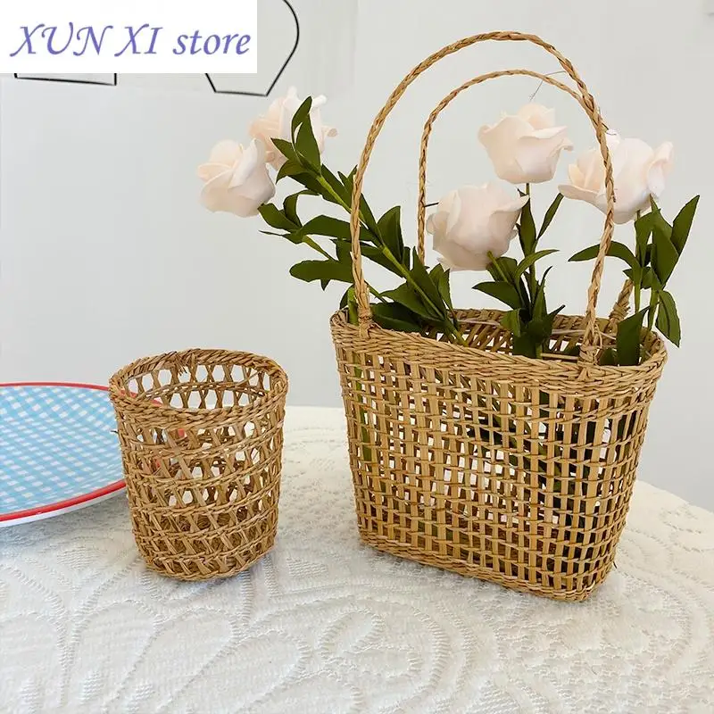 New Mini Storage Basket Desktop Sundries Organizer Wall Hanging Flower Baskets Travel Picnic Food Basketful Home Decor Panier