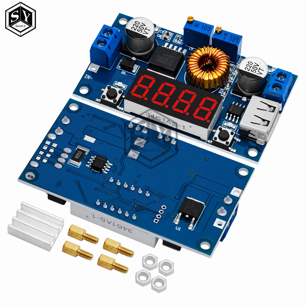 BAISHUN 1PCS 5A 75W Adjustable 5A CC/CV Power Step-down Charge Module LED Driver USB Voltmeter Ammeter Voltage Regulator