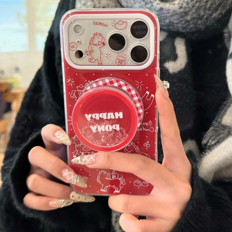 

Cute Cartoon Line Horse Magnetic Phone Case For iPhone 17 Pro 16 15 14 Pro Max Cover with Stand Shockproof Cases For Magsafe Fun