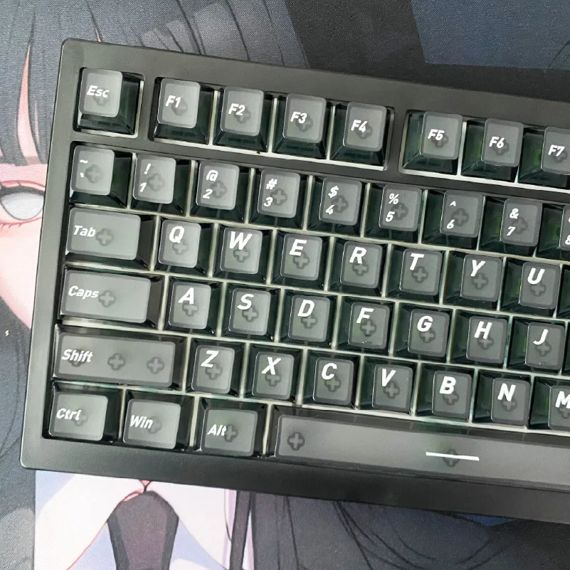 Black fog-transparent engraved personalized keycaps, four-sided light-transmitting customized 119-key mechanical keyboard