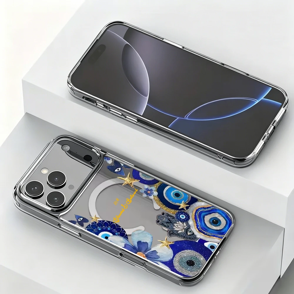 Blue Evil Eye & Floral Phone Case For iphone 17 14 15 16 11 12 13 Pro Max 17 Air 15 14 16 Plus 15 17 16 Pro Magnetic TPU Cover - view 5